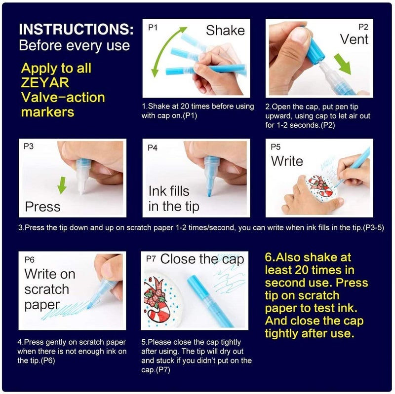 ZEYAR Acrylic Paint Pens, Extra Fine Point, AP Certified, 12 Colors, Water Based, Permanent & Waterproof Ink, Works on Rock, Wood, Glass, Metal, Ceramic and Non porous Surfaces (12 Colors) - Image 5